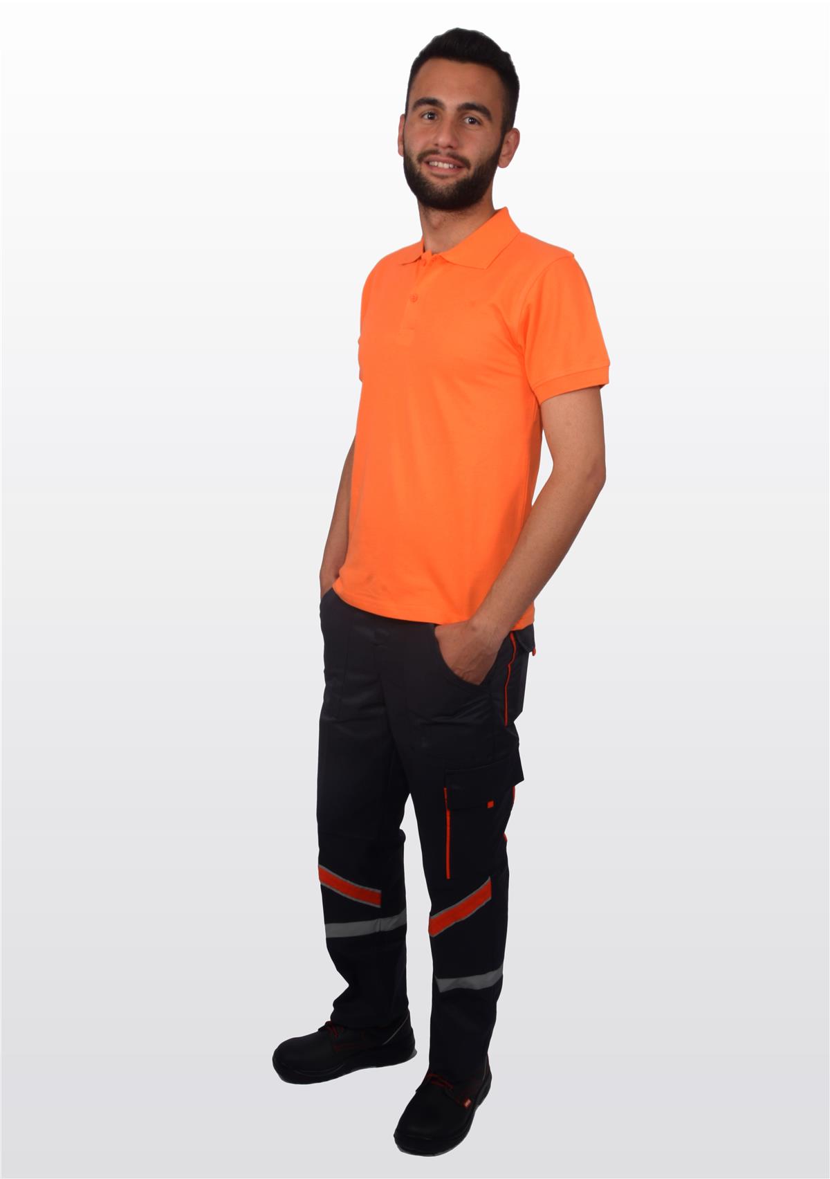 İş Pantolonu Modelli 6 Cep Biceli Reflektörlü T-Shirt Turuncu İş Ayakkabısı